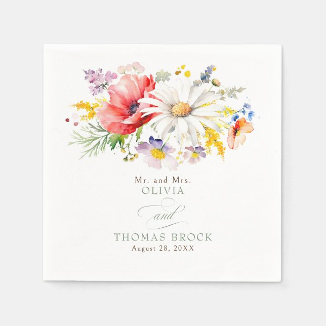 Wildflowers Elegant Wedding Napkin (Front)