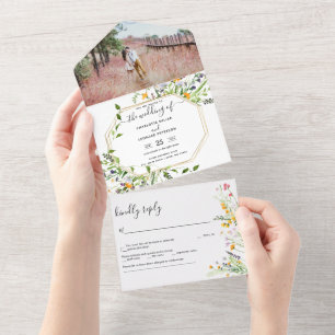 Wildflowers elegant Wedding photo All In One Invitation
