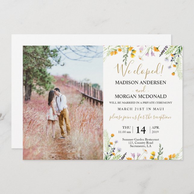 Wildflowers Elopement reception Photo invitation (Front/Back)