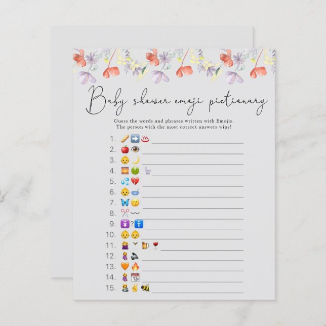Wildflowers Emoji picture game baby shower (Front/Back)