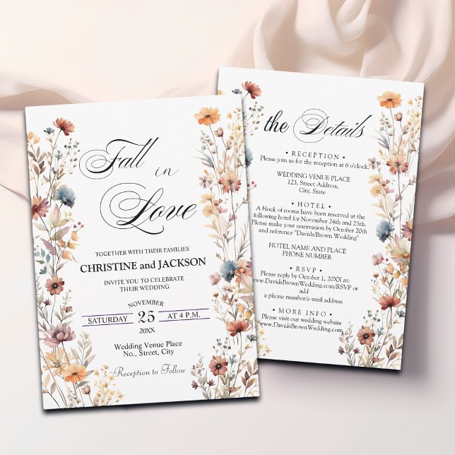 Wildflowers Fall in Love Details on Back Wedding Invitation (Creator Uploaded)