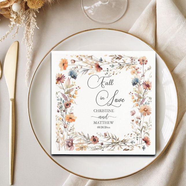 Wildflowers Fall in Love Elegant Wedding Napkin (Creator Uploaded)