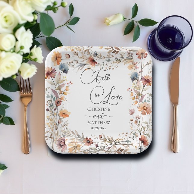 Wildflowers Fall in Love Elegant Wedding Paper Plate (Creator Uploaded)