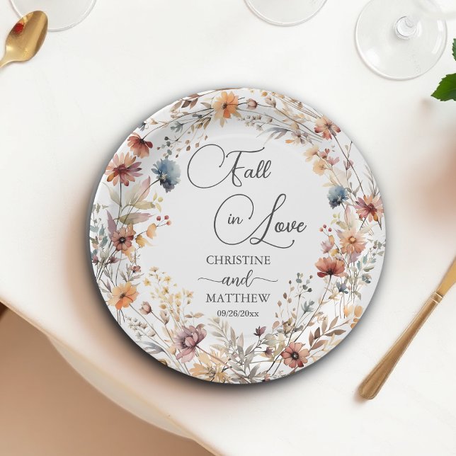 Wildflowers Fall in Love Elegant Wedding Paper Plate (Creator Uploaded)