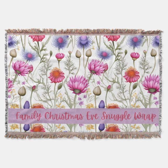 Wildflowers Family Christmas Eve Snuggle Wrap Throw Blanket (Front)