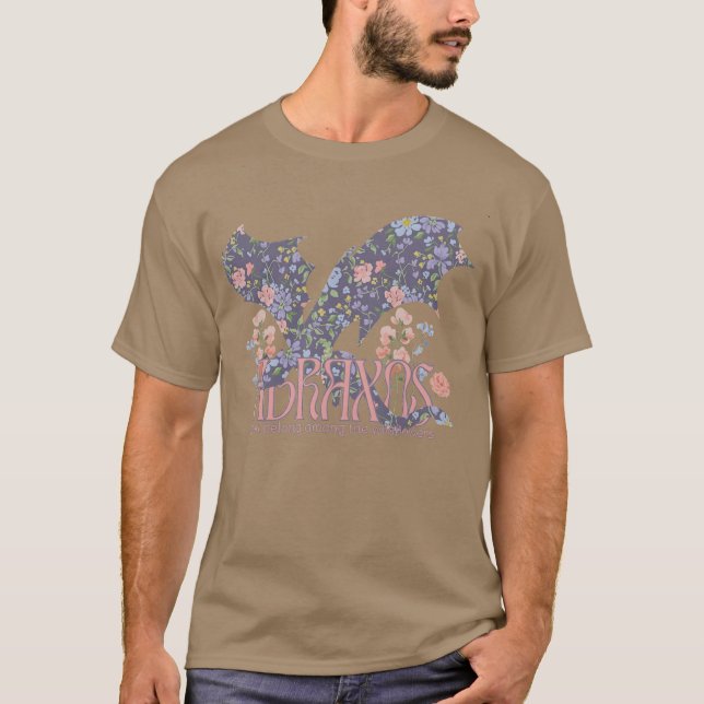 Wildflowers Fantasy Dragon Bookish Reader T-Shirt (Front)