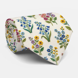 Wildflowers Faux Silk Vintage Embroidery Style Tie