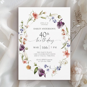 Wildflowers Feminine Floral 40th Birthday Party Invitation