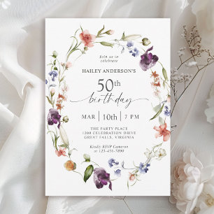 Wildflowers Feminine Floral 50th Birthday Party Invitation