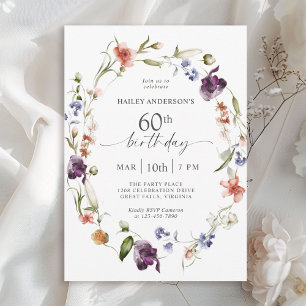 Wildflowers Feminine Floral 60th Birthday Party Invitation