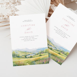 Wildflowers Field And Mountains Rustic Wedding Invitation