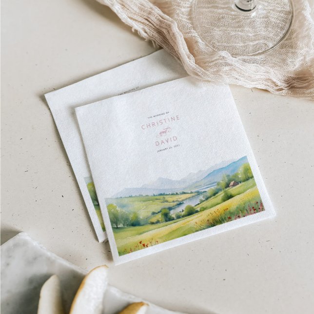 Wildflowers Field And Mountains Rustic Wedding Napkin (Creator Uploaded)