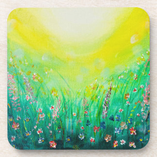 Wildflowers field colorful green yellow coaster