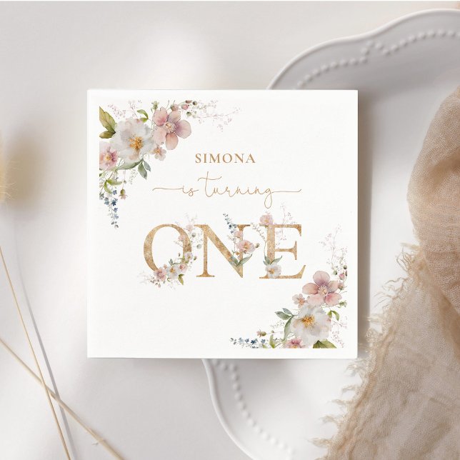 Wildflowers first birthday Wild One blush pink Napkin (Creator Uploaded)