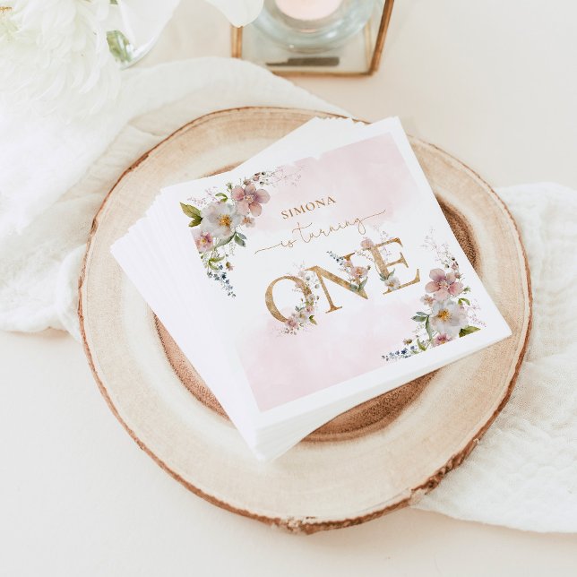 Wildflowers first birthday Wild One blush pink Napkin (Creator Uploaded)