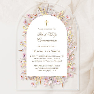 wildflowers First Holy Communion  Acrylic Invitations