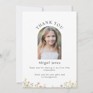 Wildflowers First Holy Communion Photo Thank You Card