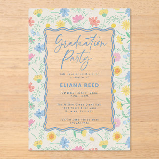 Wildflowers Floral Acrylic Graduation Invitation