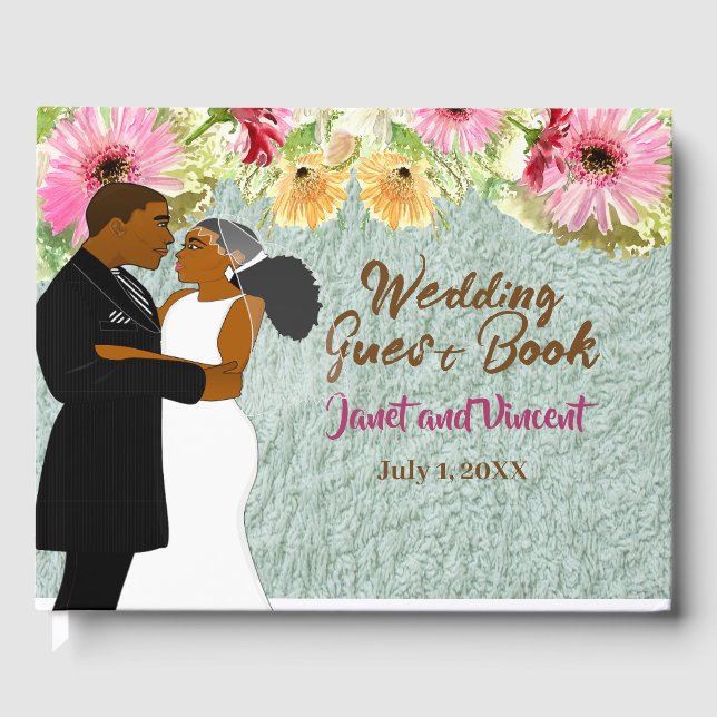Wildflowers Floral African American Couple Guest Book (Front)