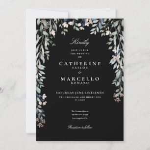 Wildflowers Floral Black And White Wedding Invitation