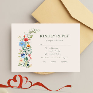 Wildflowers Floral Boho Ivory Wedding RSVP Card