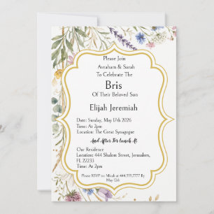 Wildflowers Floral Botanical, Brit Milah Jewish Invitation