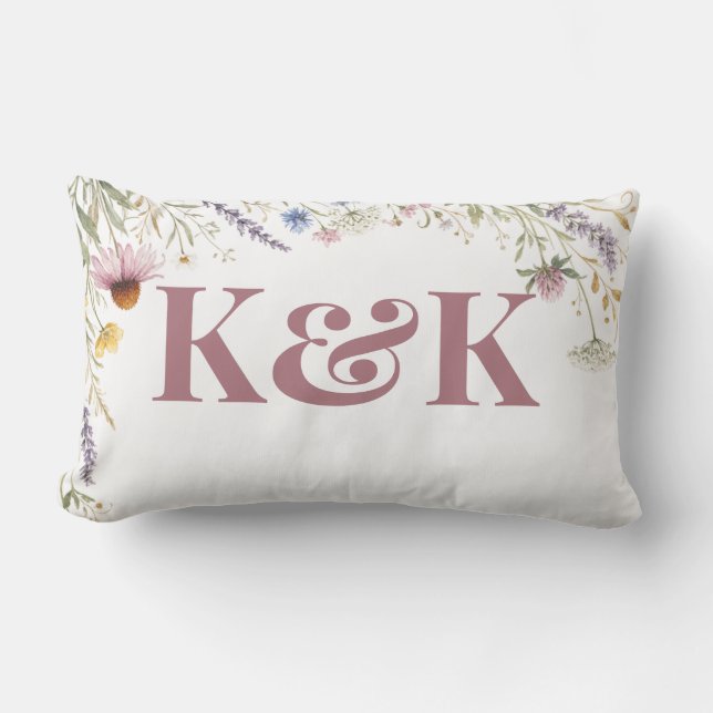 Wildflowers Floral Botanical Monogram Editable Lumbar Cushion (Front)