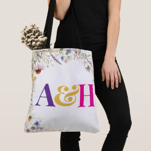 Wildflowers Floral Botanical, Monogram Editable Tote Bag