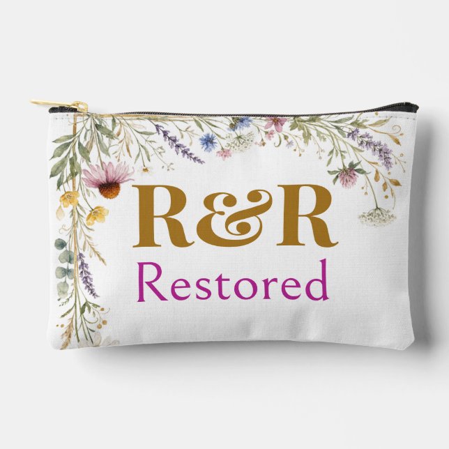 Wildflowers Floral Botanical, Monogram Restored Accessory Pouch (Front)