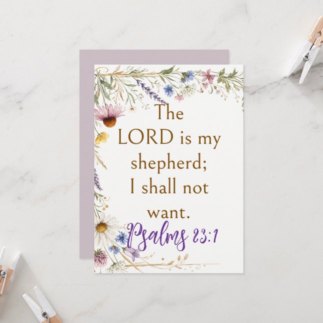 Wildflowers Floral Botanical, Psalm 23:1 Scripture Invitation (Front/Back In Situ)