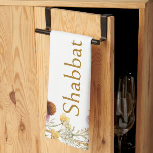 Wildflowers Floral Botanical, Shabbat Shalom, Tea Towel