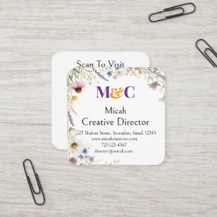 Wildflowers Floral Botanical Watercolor, Foliage Square Business Card