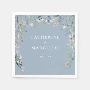 Wildflowers Floral Cascade Dusty Blue Wedding Napkin