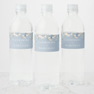 Wildflowers Floral Cascade Dusty Blue Wedding Water Bottle Label