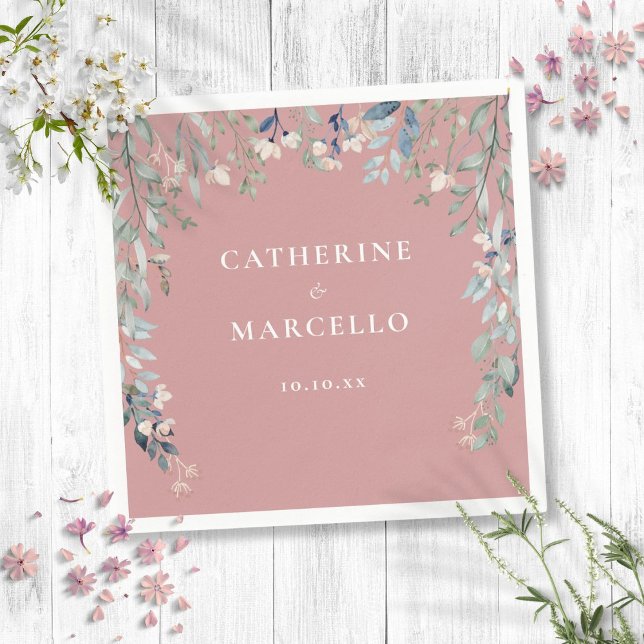 Wildflowers Floral Cascade Dusty Rose Pink Wedding Napkin (Wildflowers Floral Cascade Dusty Rose Pink Wedding Napkins)