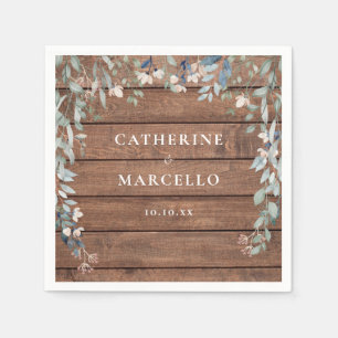 Wildflowers Floral Cascade Rustic Wood Wedding Napkin