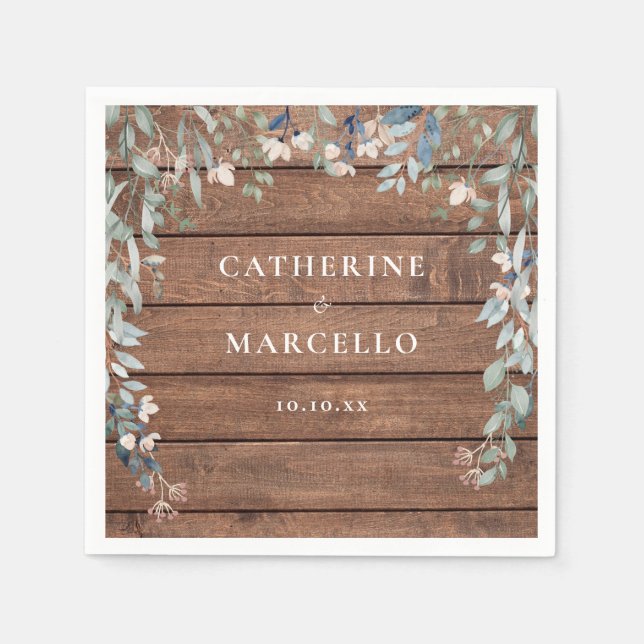 Wildflowers Floral Cascade Rustic Wood Wedding Napkin (Front)