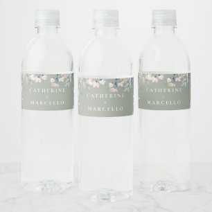 Wildflowers Floral Cascade Sage Green Wedding Water Bottle Label