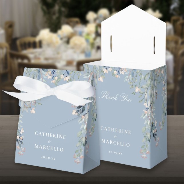 Wildflowers Floral Dusty Blue Wedding Favour Box (Wildflowers Floral Dusty Blue Wedding Favor Box)