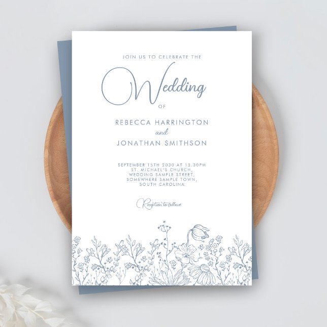 Wildflowers Floral Elegant Dusty Blue Wedding Invitation (Creator Uploaded)
