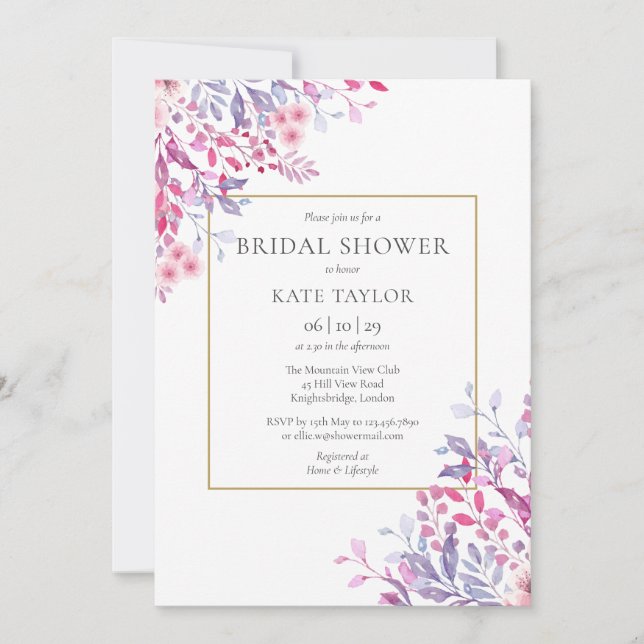 Wildflowers Floral Elegant Gold Bridal Shower Invitation (Front)