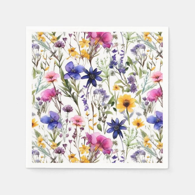 Wildflowers Floral Flowers Watercolor Napkin (Front)