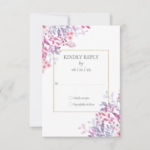 Wildflowers Floral Gold Geometric Wedding RSVP Card