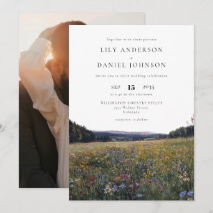 Wildflowers Floral Meadow Photo Wedding Invitation