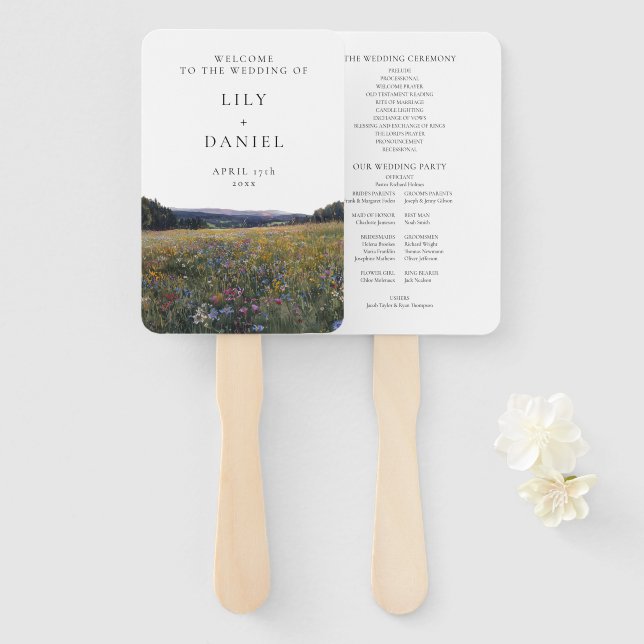 Wildflowers Floral MeadowWedding Program Hand Fan (Front and Back)