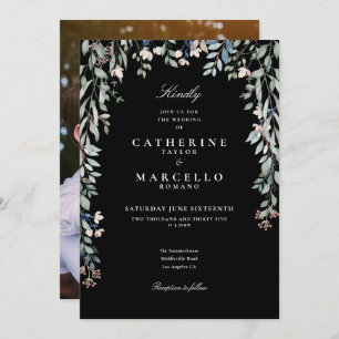 Wildflowers Floral Photo Black And White Wedding Invitation