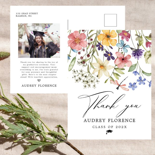  Wildflowers Floral Photo Graduation Thank  you Postcard (Creator Uploaded)