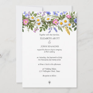 Wildflowers Floral Watercolor Custom Photo Wedding Invitation