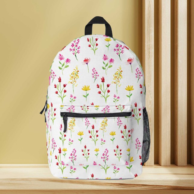 Wildflowers Floral Watercolor Pattern Cute Flowers Printed Backpack (Creator Uploaded)