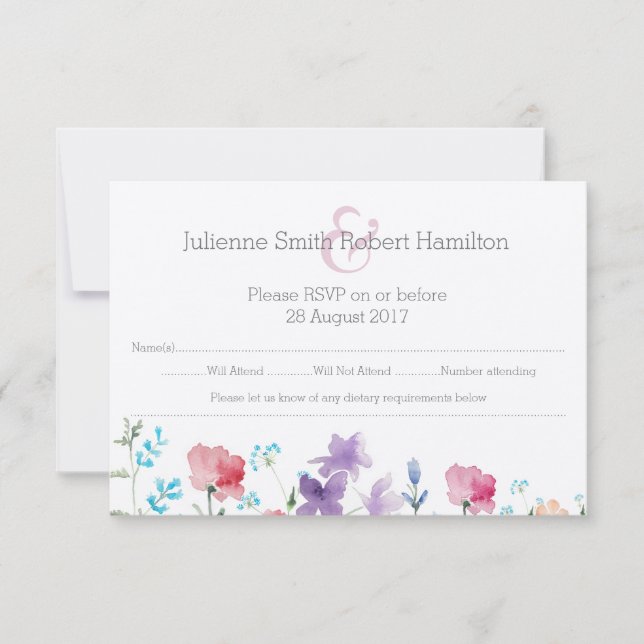 Wildflowers Floral Watercolor Wedding RSVP Card (Front)